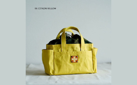 木の庄帆布 ミルクトートラウンドバッグ#91 CITRON YELLOW / CAMEL ｰ シンプルでいて、使い方は無限大 自由自在なトートバッグ