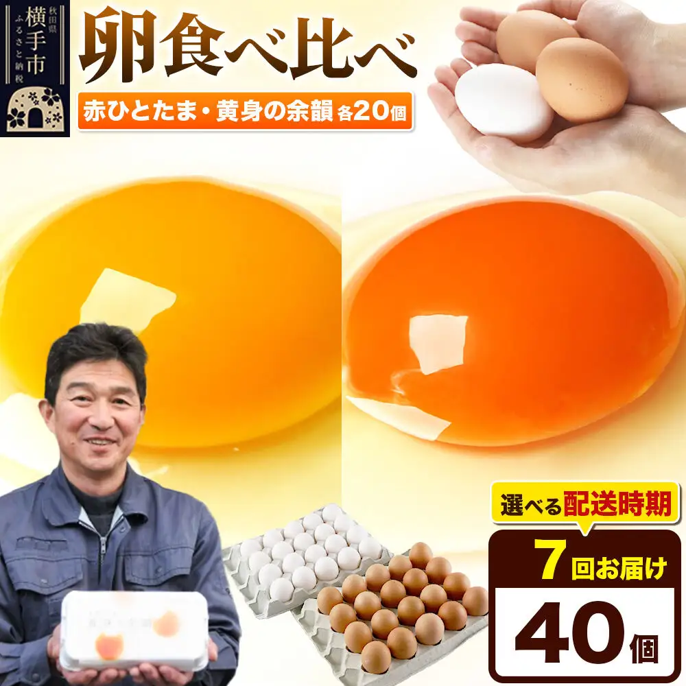 【常温発送】《定期便7ヶ月》赤ひとたま 20個・黄身の余韻 20個 計40個（業務用）【発送時期が選べる】東海林養鶏場 赤ひとたま 黄身の余韻 卵 玉子 たまご タマゴ 7か月 7ヵ月 7カ月 7ケ月 開始時期選べる