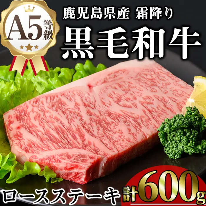 鹿児島県産 A5等級 黒毛和牛 霜降り ロース ステーキ(計600g)【KNOT】 A633-v01