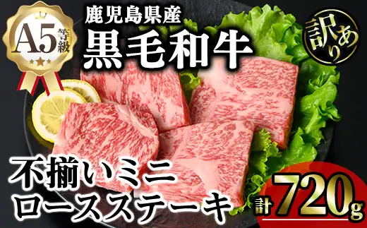 【訳あり】鹿児島県産 A5等級 黒毛和牛 不揃い ロース ミニ ステーキ(720g)【KNOT】 A642-v01