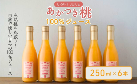 「あかつき桃」100％ジュース（250ml×6本） 果汁飲料 野菜飲料 ピーチジュース