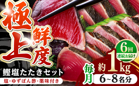 【6回定期便】炭火焼き 鰹塩たたきセット 6~8名分 / 鰹 たたき 鰹たたき 鰹のたたき 鰹 たたき 鰹たたき 鰹のたたき[ATAD051]