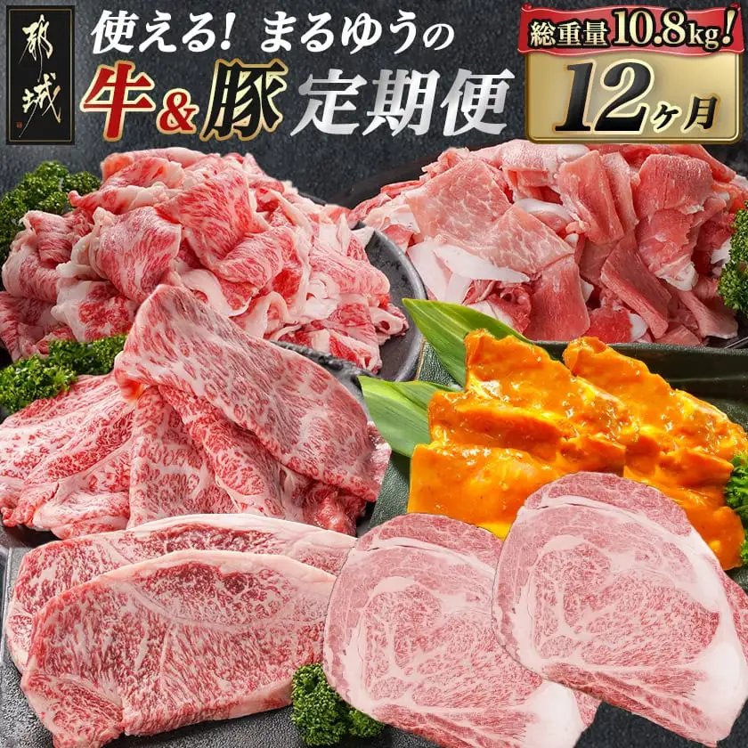 使える!まるゆうの牛&豚定期便(12ヶ月)〔T200-12-N401〕_(都城市) 国産 宮崎牛 黒毛和牛 ローススライス サーロインステーキ 切り落とし 霜降り 黒豚 みそ漬け 定期便 