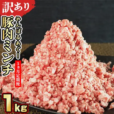 【3ヵ月定期便】【訳あり】あぐー豚肉ミンチ 1kg（500g×2パック） 簡易包装シリーズ【白豚あぐー】 訳アリ 豚 ミンチ 簡易包装 SDGS ハンバーグ あぐー 名護市 銘柄豚肉 豚ひき肉 餃子 おかず 食品 国産豚 うまみ 冷凍 真空パック 2パック 2袋 やんばる