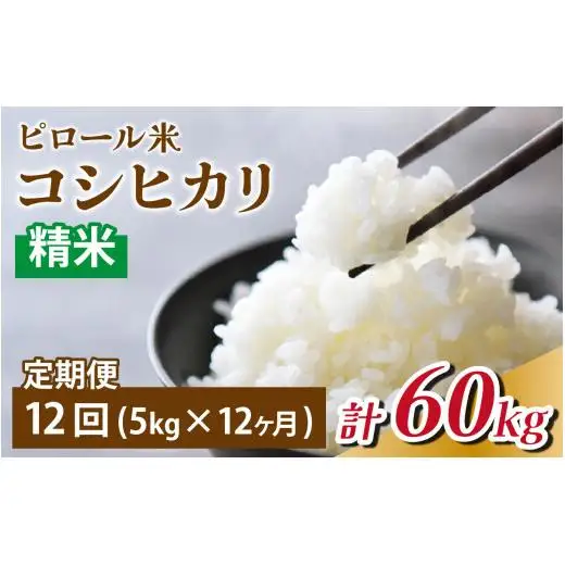 【12ヶ月定期便】富山県滑川産 弱アルカリ性米「ピロール農法米 コシヒカリ」（精米5kg）×12回 計60kg 与文のお米 産地直送 こしひかり おにぎり お米 白米 国産 ご飯 ごはん 滑川市 ピロール アグリめぐみ 頒布会 O-050003  アトピー 米