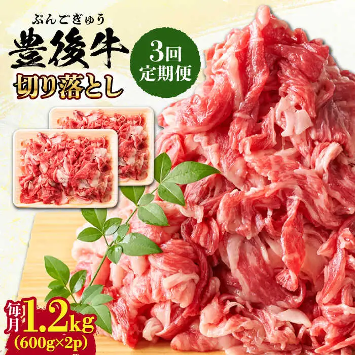 【全3回定期便】【大容量パック！】 おおいた豊後牛 牛肉 切り落とし 1.2kg (600g×2) 牛肉切り落とし 豊後牛 [AREI047]