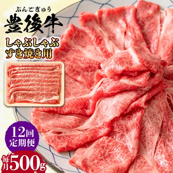 【全12回定期便】おおいた豊後牛 しゃぶしゃぶすき焼き用 (肩ロース・肩バラ・モモ)500g 日田市 黒毛和牛 牛肉 豊後牛 しゃぶしゃぶ すき焼き [AREI067]