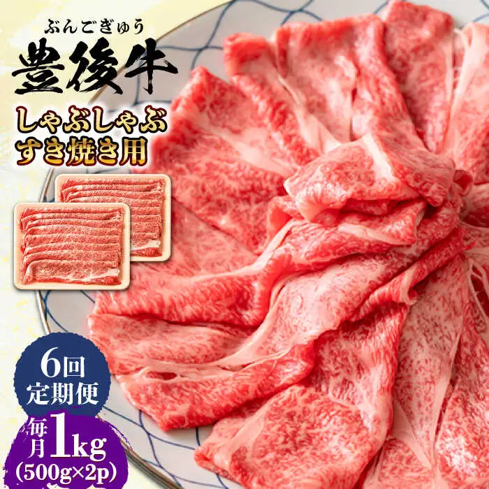 【全6回定期便】おおいた豊後牛 しゃぶしゃぶすき焼き用 (肩ロース・肩バラ・モモ)1kg(500g×2) 日田市 黒毛和牛 牛肉 豊後牛 しゃぶしゃぶ すき焼き [AREI075]
