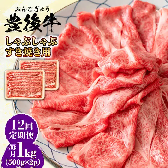 【全12回定期便】おおいた豊後牛 しゃぶしゃぶすき焼き用 (肩ロース・肩バラ・モモ)1kg(500g×2) 日田市 黒毛和牛 牛肉 豊後牛 しゃぶしゃぶ すき焼き[AREI076]