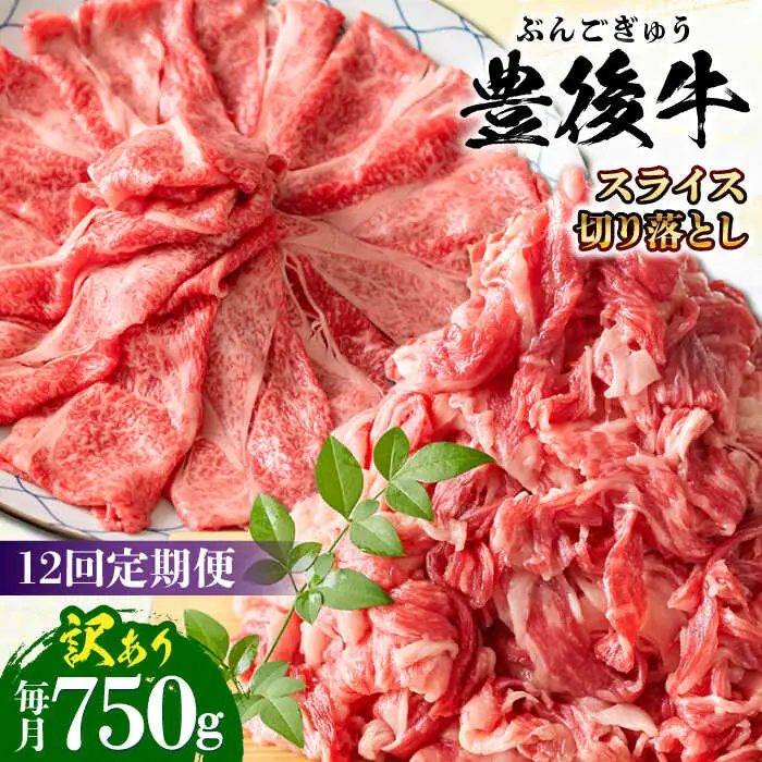 【全12回定期便】【訳あり】おおいた豊後牛 しゃぶしゃぶすき焼き セット(スライス・切り落とし)750g しゃぶしゃぶすき焼き 訳あり 豊後牛 しゃぶしゃぶ すき焼き 牛肉 [AREI079]