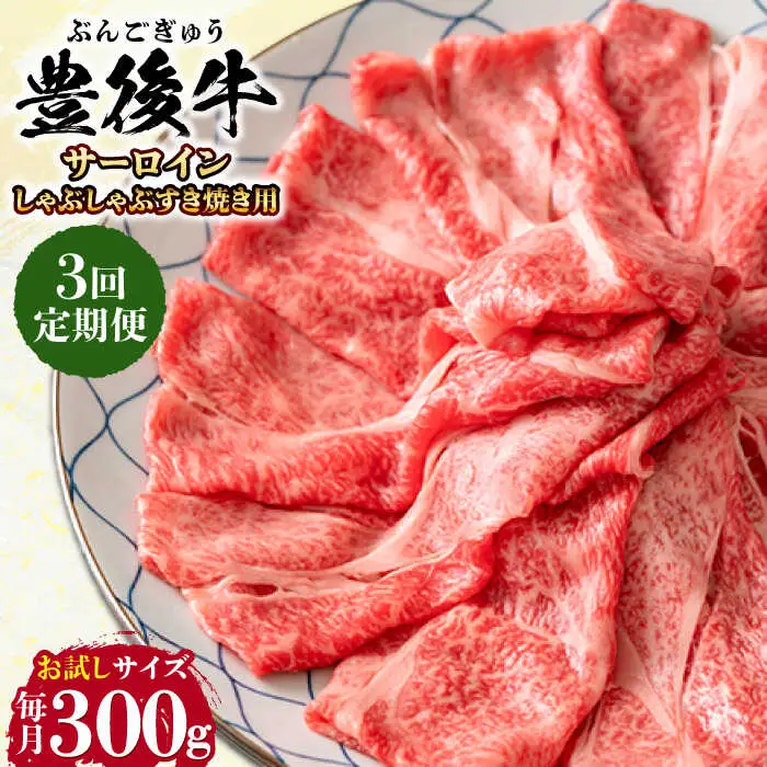 【全3回定期便】【厳選部位】おおいた豊後牛 サーロイン しゃぶしゃぶすき焼き用 300g 日田市 黒毛和牛 サーロイン 牛肉 豊後牛 しゃぶしゃぶ すき焼き [AREI080]