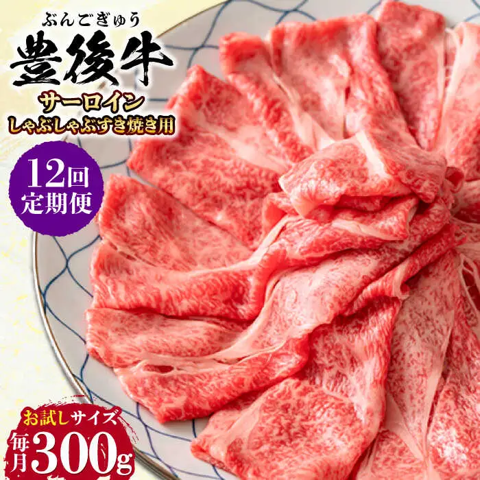 【全12回定期便】【厳選部位】おおいた豊後牛 サーロイン しゃぶしゃぶすき焼き用 300g 日田市 黒毛和牛 サーロイン 牛肉 豊後牛 しゃぶしゃぶ すき焼き [AREI082]