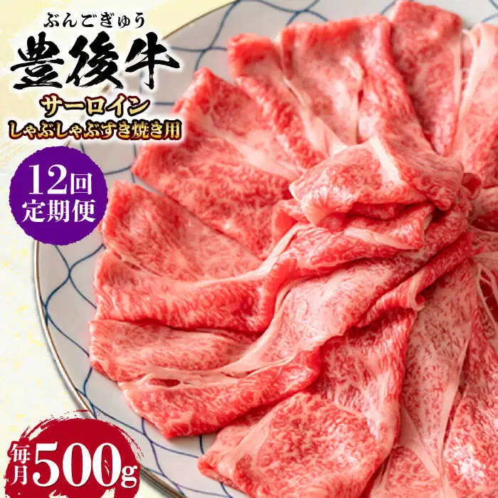 【全12回定期便】【厳選部位】おおいた豊後牛 サーロイン しゃぶしゃぶすき焼き用 500g 日田市 黒毛和牛 サーロイン 牛肉 豊後牛 しゃぶしゃぶ すき焼き[AREI085]