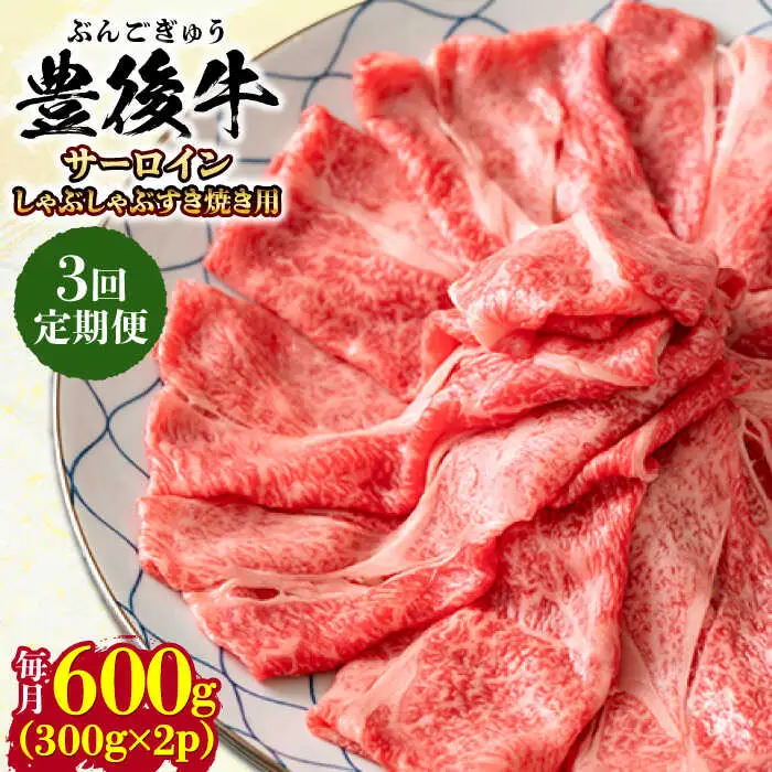 【全3回定期便】【厳選部位】おおいた豊後牛 サーロイン しゃぶしゃぶすき焼き用 600g(300g×2P) 日田市 黒毛和牛 サーロイン 牛肉 豊後牛 しゃぶしゃぶ すき焼き[AREI086]
