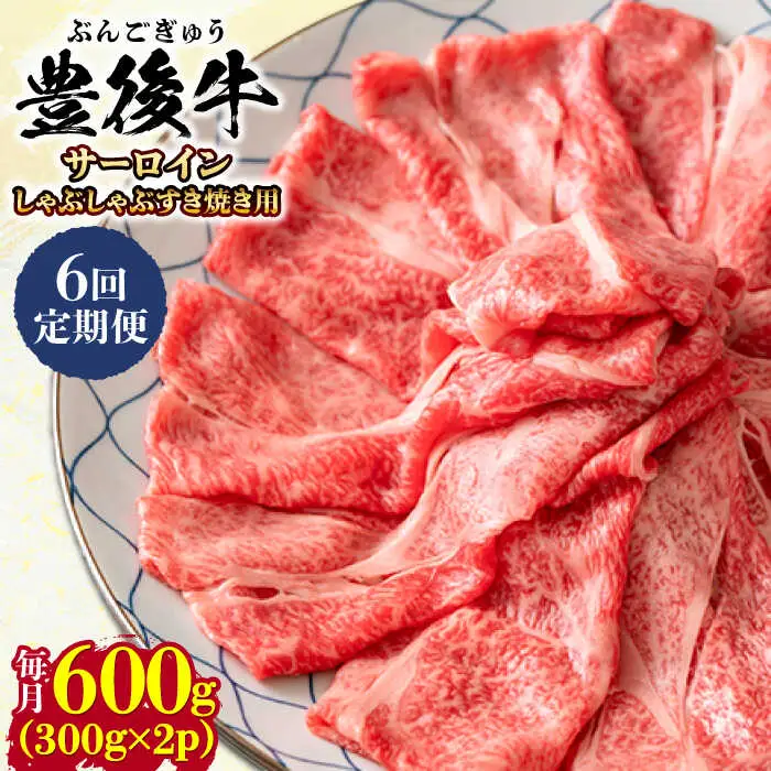 【全6回定期便】【厳選部位】おおいた豊後牛 サーロイン しゃぶしゃぶすき焼き用 600g(300g×2P) 日田市 黒毛和牛 サーロイン 牛肉 豊後牛 しゃぶしゃぶ すき焼き[AREI087]
