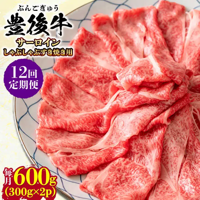 【全12回定期便】【厳選部位】おおいた豊後牛 サーロイン しゃぶしゃぶすき焼き用 600g(300g×2P) 日田市 黒毛和牛 サーロイン 牛肉 豊後牛 しゃぶしゃぶ すき焼き[AREI088]
