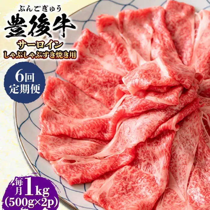 【全6回定期便】【厳選部位】おおいた豊後牛 サーロイン しゃぶしゃぶすき焼き用 1kg (500g×2P) 日田市 黒毛和牛 サーロイン 牛肉 豊後牛 しゃぶしゃぶ すき焼き[AREI090]