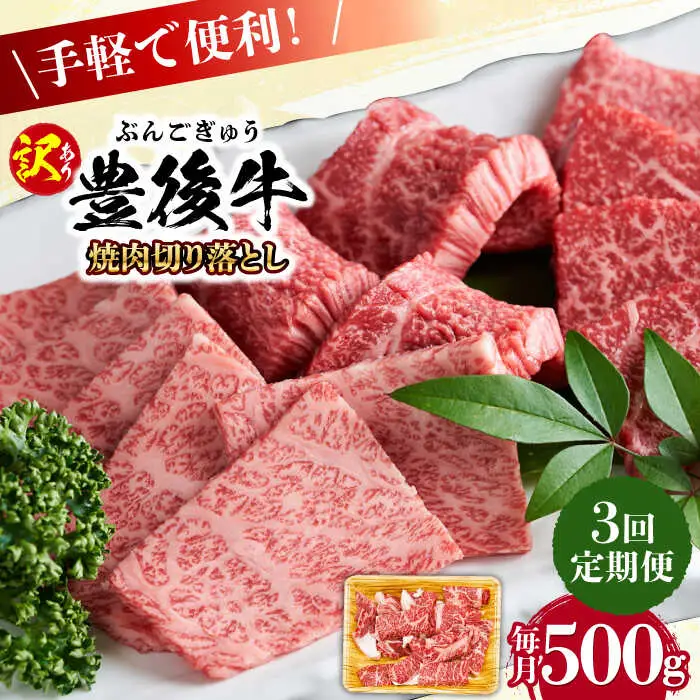 【全3回定期便】【訳あり】おおいた豊後牛 焼肉 切り落とし 500g 豊後牛 牛肉 焼肉 切り落とし 大分 冷凍 訳あり [AREI131]