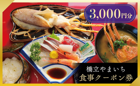 橋立やまいち 食事クーポン券 3,000円分 海鮮 鮮魚 魚料理 レストラン 食事処 ランチ 京都　宮津市 myz00 myz11 myz15