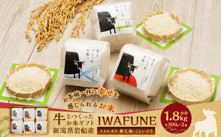 【令和7年産米】牛とつくったお米 ギフト「IWAFUNE」計1.8kg（新潟県岩船産 コシヒカリ・新之助・こしいぶき各600g）1041003