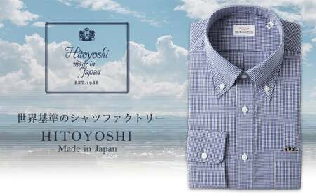 【L：41-85】くまモンHITOYOSHIシャツ ネイビーギンガム紳士用／シャツ ビジネスシャツ 長袖シャツ 人吉シャツ メンズファッション ビジネスドレスシャツ 熊本県 人吉市