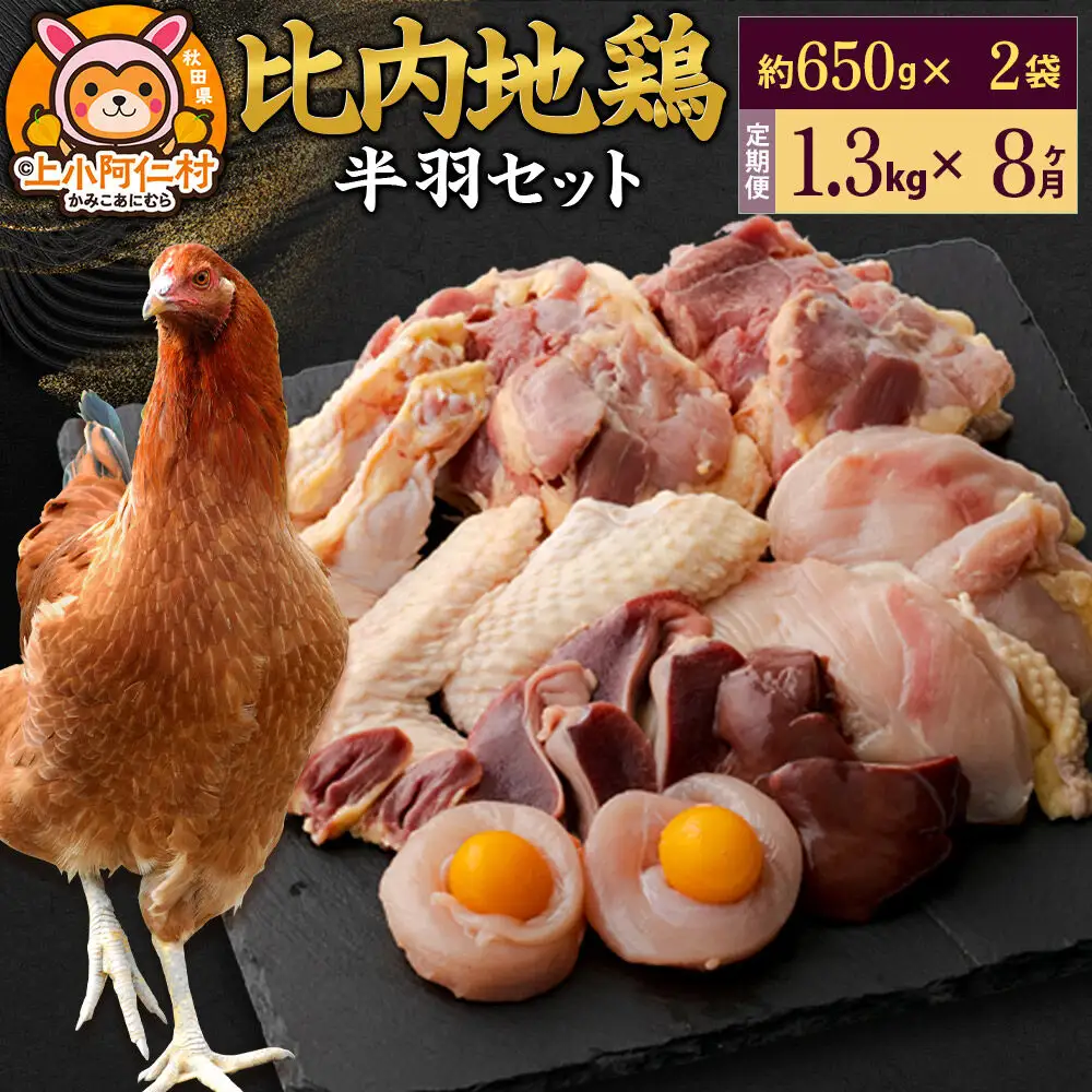 【定期便8ヶ月】比内地鶏 鶏肉セット(半羽) 1.3kg(650g×2袋) 1.3kg 国産 冷凍 鶏肉 鳥肉 とり肉