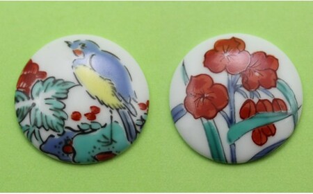 二宮閑山 有田焼ゴルフマーカー つゆ草・花鳥 2個セット ゴルフグッズ ゴルフ小物 bx032