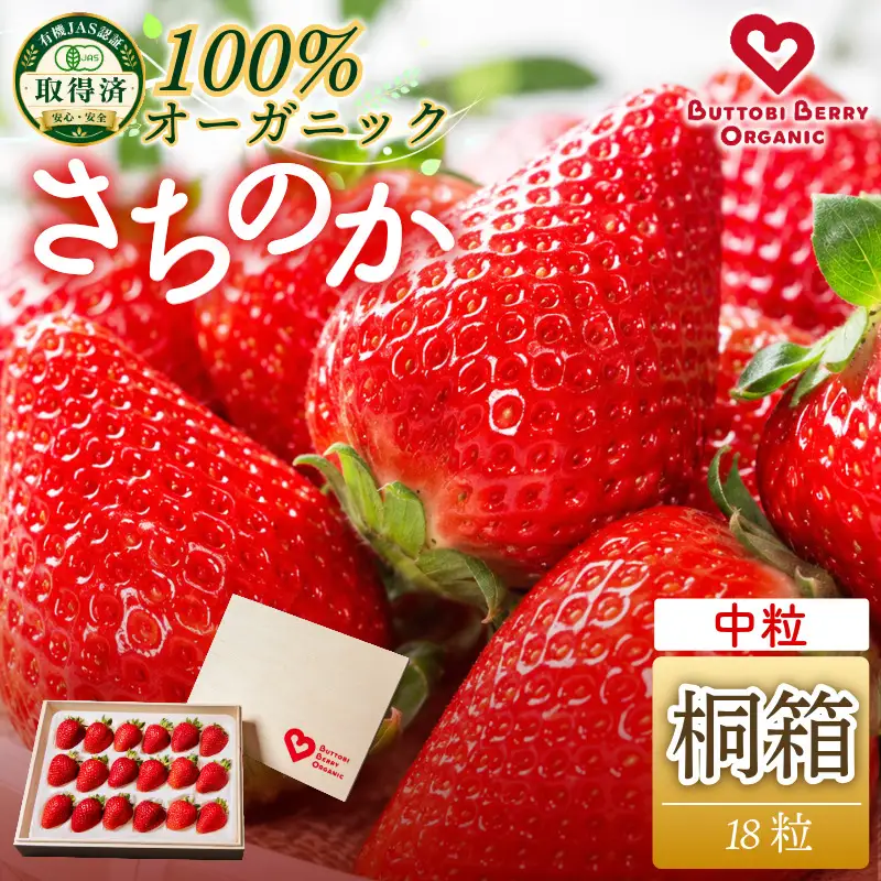 オーガニック いちご 中粒 約18粒 桐箱入り 《1月末から5月発送》 有機JAS認証 ORGANIC 甘い 苺 果物 フルーツ 産地直送 新鮮 ストロベリー ジャム スムージー 期間限定 徳島