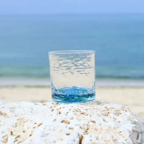 【RYUKYU GLASS WORKS 海風】オキナワオーシャン　ロック（ラージ） 〇 沖縄 読谷村 夏 琉球ガラス ガラス工房 東シナ海 体験工房 彩り ブルー コバルトブルー 地場産品 手作り 伝統工芸品 サイズ違い有 プレゼントに 涼しさ演出　 お祝いに 涼しさ演出 人気商品