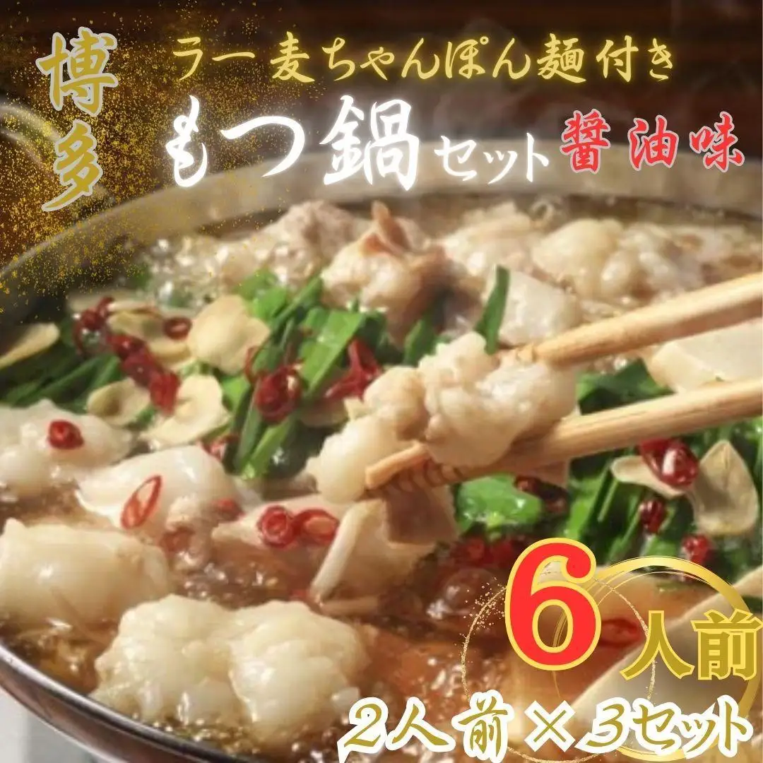 【化粧箱入り】福岡グルメ！博多牛もつ鍋セット6人前(牛もつ 2人前200g×3袋)