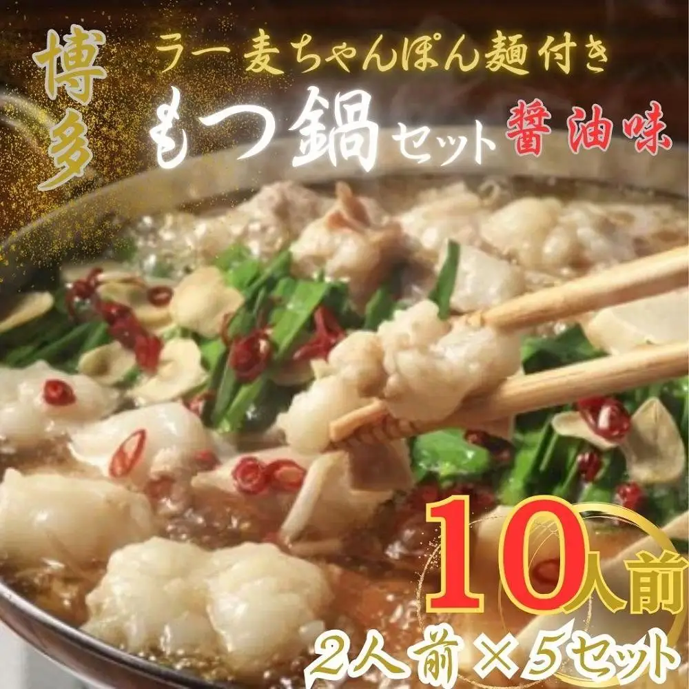【化粧箱入り】福岡グルメ！博多牛もつ鍋セット10人前(牛もつ2人前 200g×5袋)