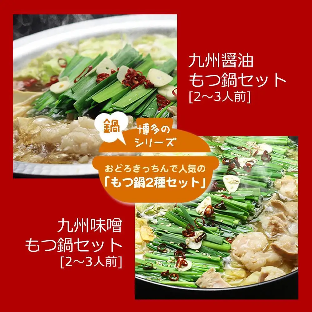 博多鍋セット【1】一番人気のもつ鍋2種セット「九州醤油もつ鍋」と「九州味噌もつ鍋」4～6人前 D22R