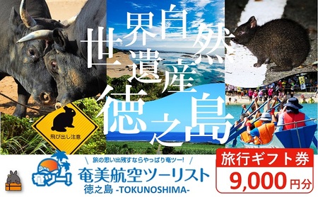 奄美航空ツーリスト徳之島営業所 旅行ギフト券（9,000円分）（ 旅行会社 地元旅行会社 旅行クーポン 航空券 フェリー 徳之島 奄美 鹿児島 世界自然遺産 奄美航空ツーリスト 奄ツー！ 徳之島営業所 旅行パック 飛行機 船 宿泊 ホテル )