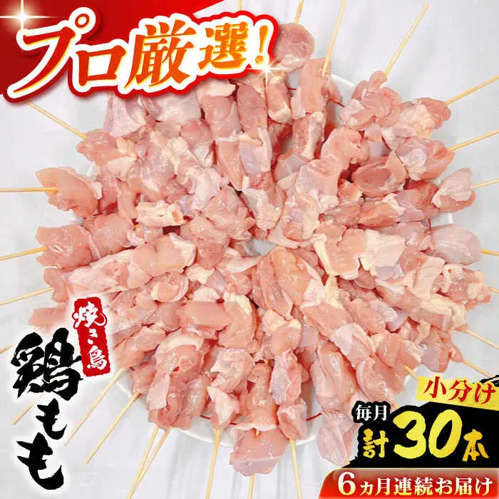 【6回定期便】九州産 焼き鳥セット 鶏もも 30本 / やきとり ヤキトリ 焼鳥 串セット 国産 冷凍 小分け / 南島原市 / ふるさと企画[SBA085]
