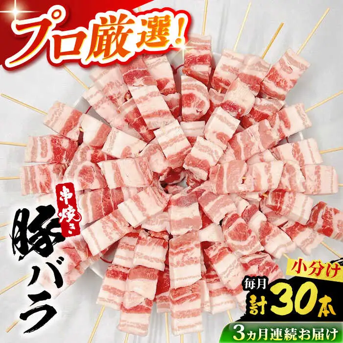 【3回定期便】国産 焼き鳥セット 豚バラ 30本 / やきとり ヤキトリ 焼鳥 串セット 国産 冷凍 小分け / 南島原市 / ふるさと企画[SBA090]