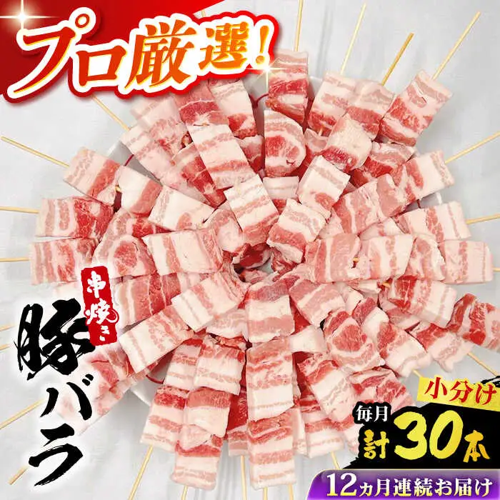 【12回定期便】国産 焼き鳥セット 豚バラ 30本 / やきとり ヤキトリ 焼鳥 串セット 国産 冷凍 小分け / 南島原市 / ふるさと企画[SBA092]