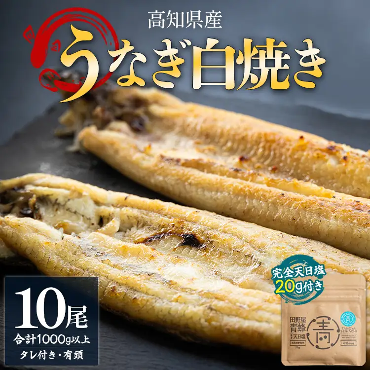 【天日塩付き】国産うなぎ 鰻 高知県産 白焼き 10尾(100～110g) 合計1kg以上【鰻 鰻 鰻 鰻 鰻】 yw-0087