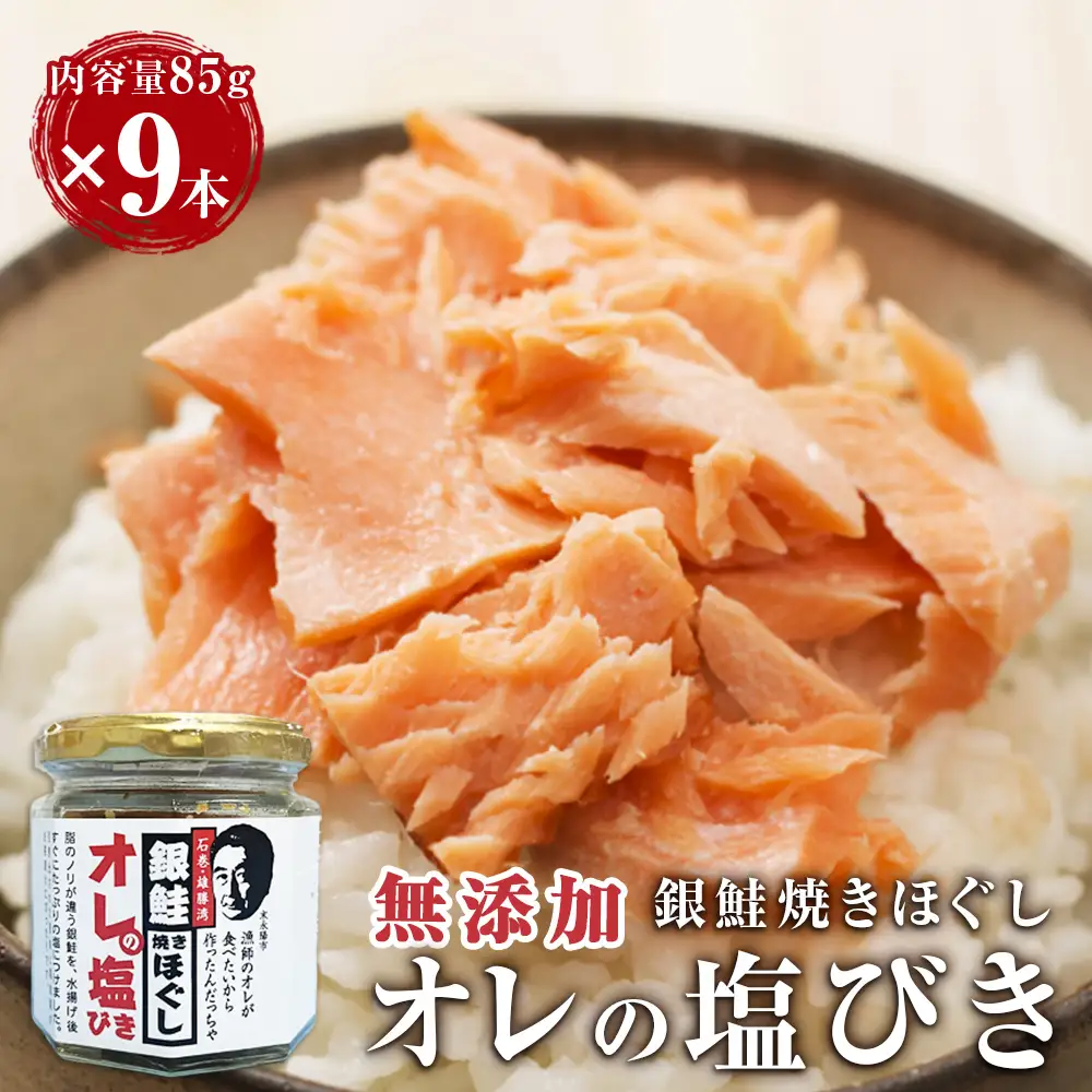 鮭フレーク 「オレの塩びき 85g×9本」 鮭ほぐし 銀鮭 鮭ほぐし瓶詰め 焼きほぐし 無添加 鮭フレーク 鮭フレーク 鮭フレーク 鮭フレーク 鮭フレーク フレーク セット サケほぐし