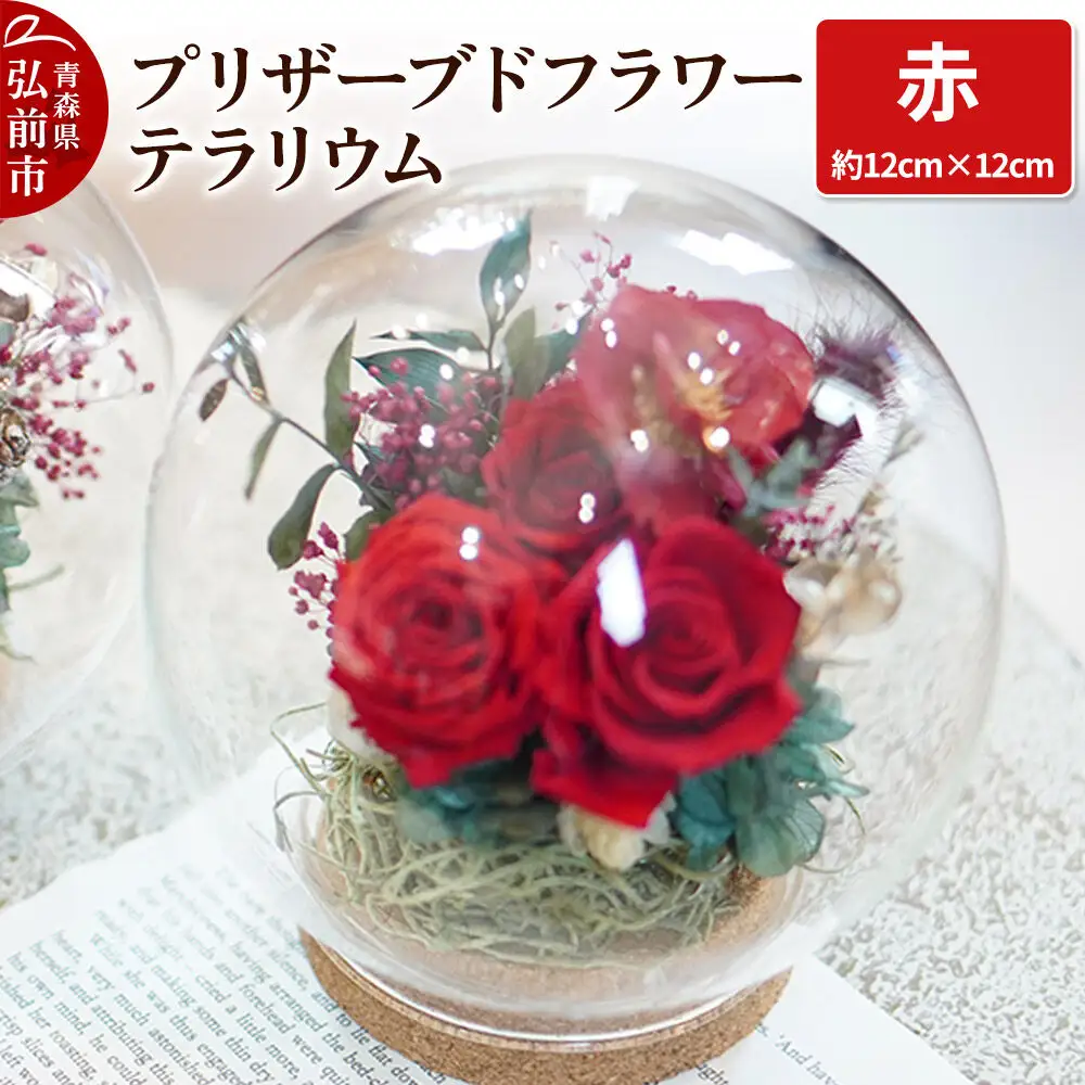 プリザーブドフラワー テラリウム【赤】約12cm×約12cm 1個