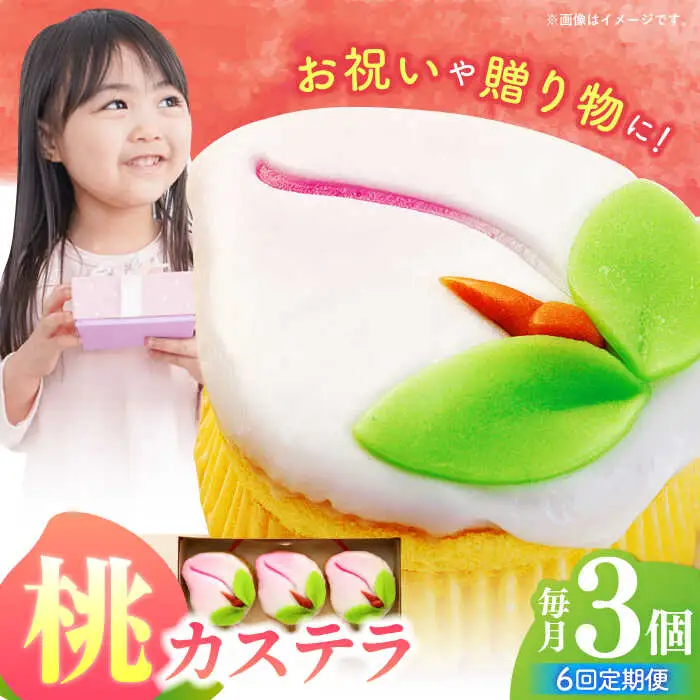 【6回定期便】【長崎縁起菓子】桃カステラ3個入 / 桃カステラ カステラ かすてら 桃の節句 ひな祭り / 諫早市 / 梅月堂 [AHBN017]