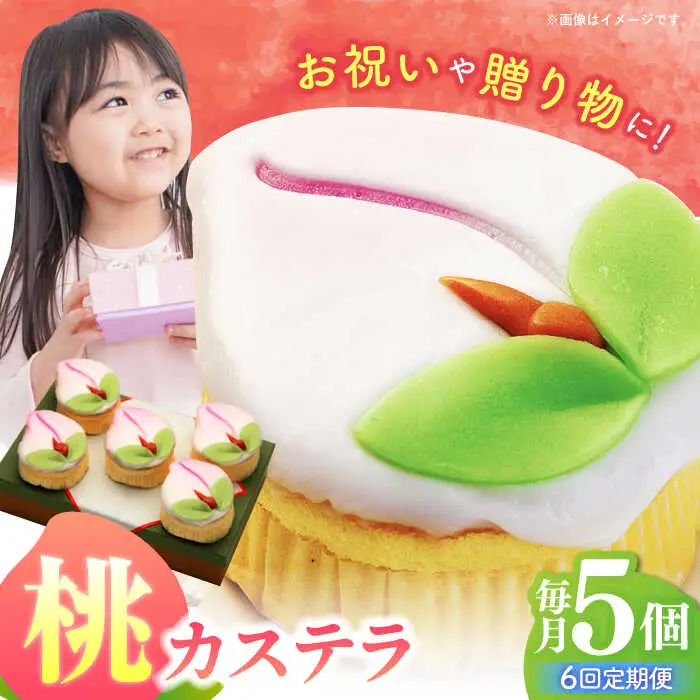 【6回定期便】【長崎縁起菓子】桃カステラ5個入 / 桃カステラ カステラ かすてら 桃の節句 ひな祭り / 諫早市 / 梅月堂 [AHBN020]