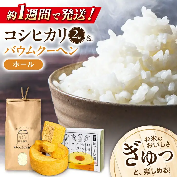【スピード発送】コシヒカリ2kg・バームークーヘンセット[AQAW002]米 バウムクーヘン