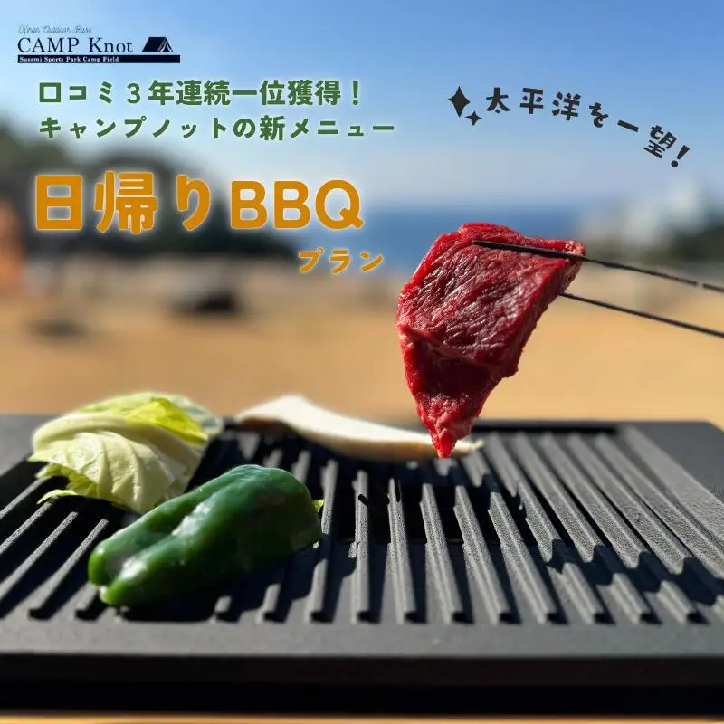 太平洋を一望！　日帰りBBQプラン 2名様　バーベキューサウナ / キャンプ きゃんぷ テント アウトドア BBQ サウナ 焚火 肉 バーベキュー 口コミ 海 すさみ町 和歌山 【not003】