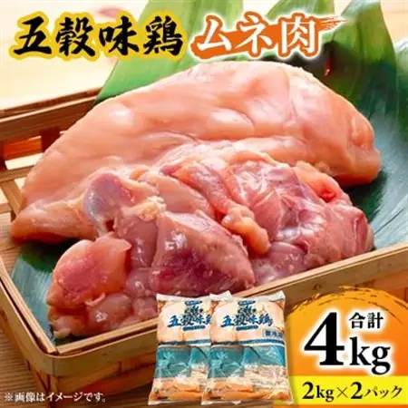 五穀味鶏(ごこくあじどり)ムネ肉4kgセット(2kg×2パック)_鶏肉鶏肉鶏肉鶏肉鶏肉_【配送不可地域：離島・沖縄県】【1435721】
