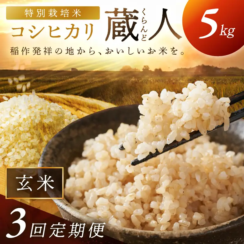 【定期便3回】令和8年産 特別栽培米コシヒカリ 蔵人（くらんど） 玄米5kg