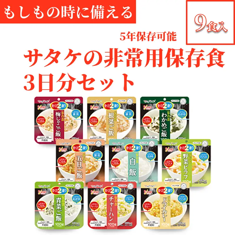 非常食　防災食　5年保存　簡単　サタケの非常用保存食3日分セット