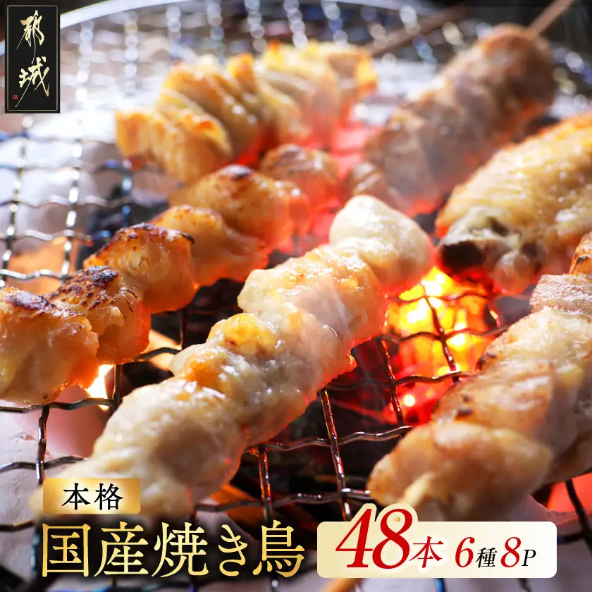 職人串打ちの本格焼き鳥48本!!〔12-33-014-48〕_(都城市) 焼鳥串 生冷凍串 冷凍生肉 もも 皮 手羽 小肉 砂肝 ぼんじり ねぎま ハラミ せせり ささみ 6本入り 8P 計1.6kg BBQ 鶏肉 国産 小分け