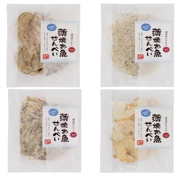 ※5000円以下の為マルチ非公開※薄焼お魚せんべい　【いわし・ちりめん・いりこ・むきえび】各5g　食べ比べ4袋セット　