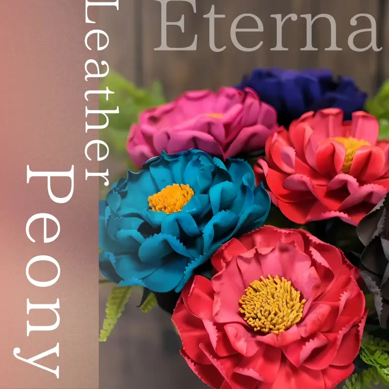 Eterna -Leather Peony- カラー 黄色 ／ 国産 革 レザー ピオニー 造花 アートフラワー 小物 インテリア 記念日 プレゼント 奈良県 葛城市【area003-yellow】