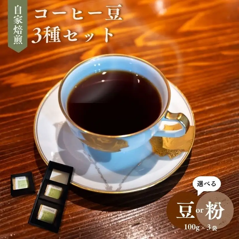 コーヒー 自家焙煎 3種セット 100g 3袋 珈琲豆 コーヒー 粉